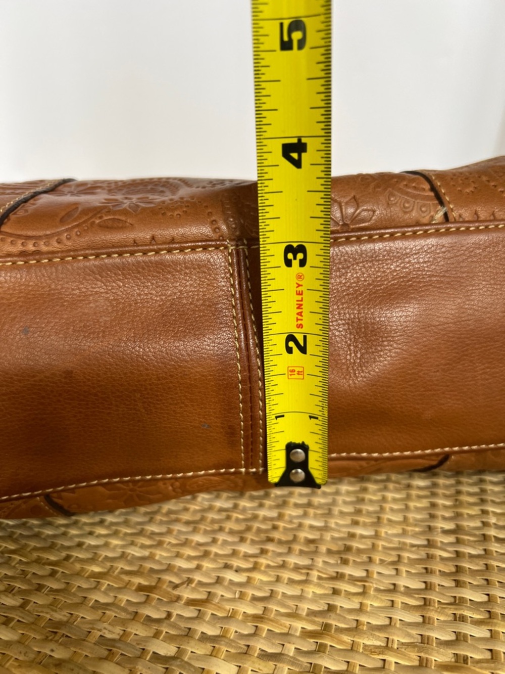 Fossil Tooled Floral leather Y2K Satchel Shoulder Bag Caramel Brown Leather - Picture 11 of 13